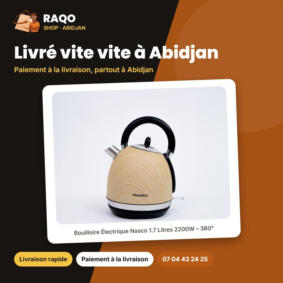 Bouilloire Électrique Nasco 1.7 Litres 2200W – 360° – Rev. en Bois | B_KE5501E-GS