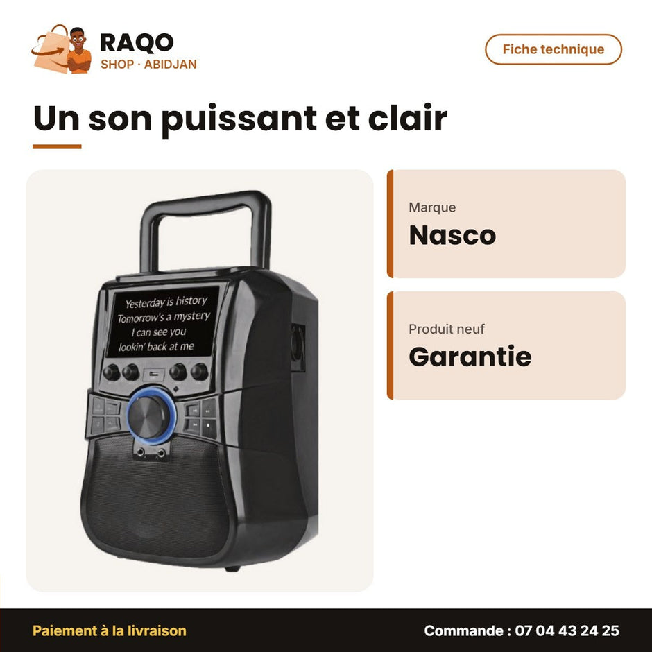 Syst. de Karaoke Portable Nasco – Bluet. – USB – Multimedia | NS-AUD-HC01_BT