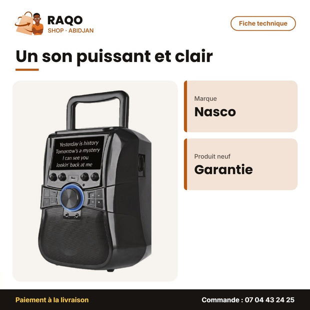 Syst. de Karaoke Portable Nasco – Bluet. – USB – Multimedia | NS-AUD-HC01_BT