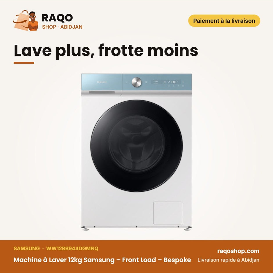 Machine à Laver 12kg Samsung – Front Load – Bespoke – Blanc-Bleu | WW12BB944DGMNQ