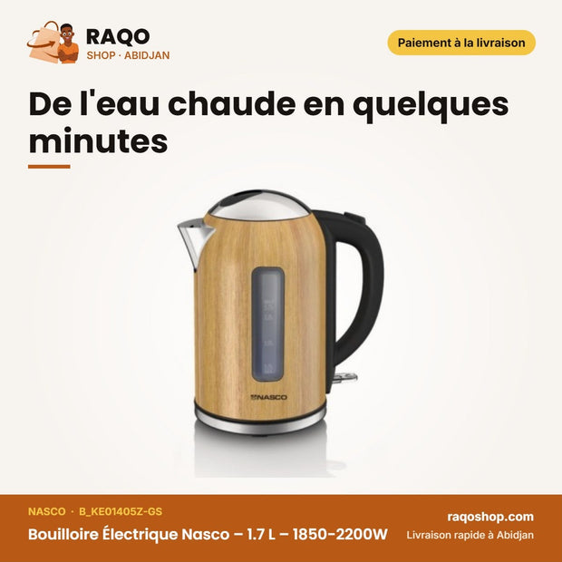 Bouilloire Électrique Nasco – 1.7 L – 1850-2200W – Sans Fil Elect. | B_KE01405Z-GS