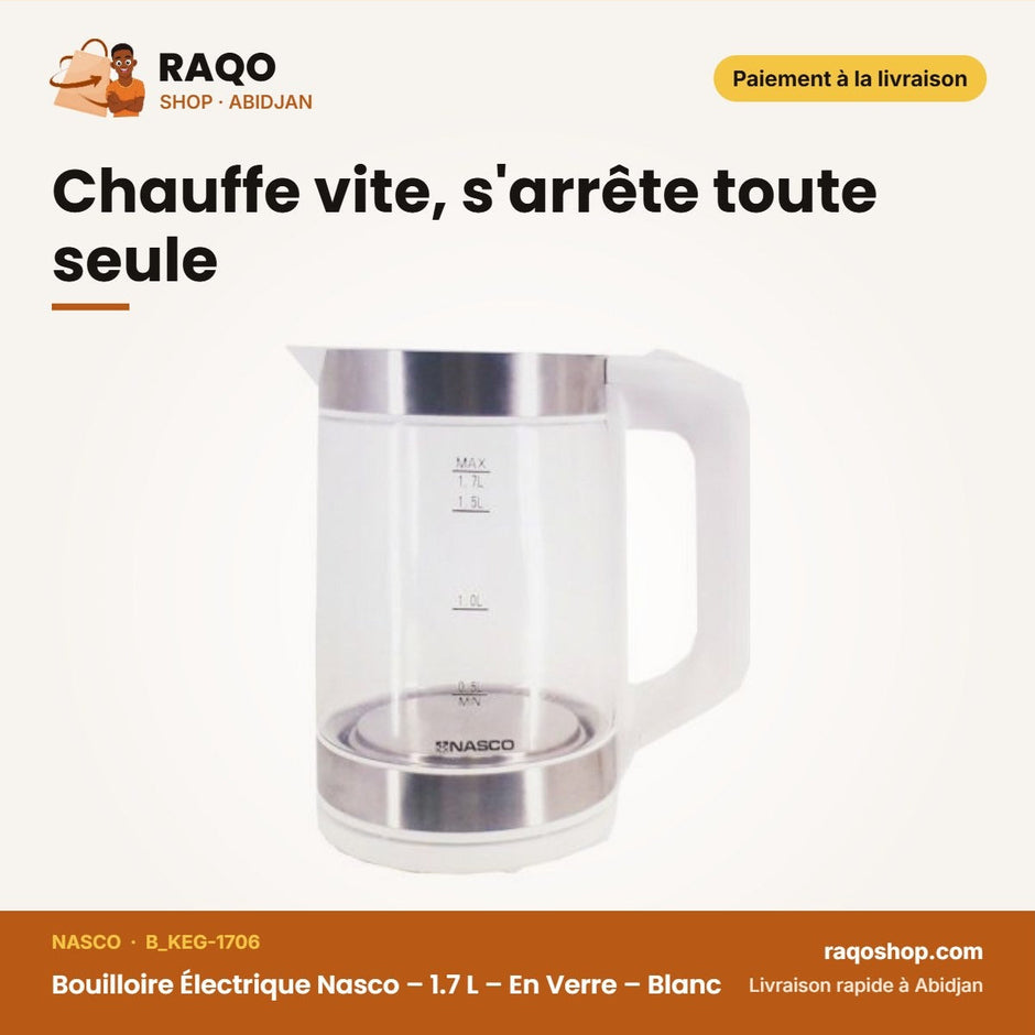 Bouilloire Électrique Nasco – 1.7 L – En Verre – Blanc | B_KEG-1706