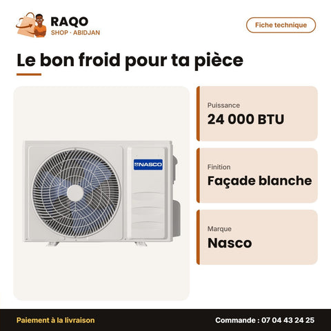 Split Armoire 24.000 BTU Nasco – Façade Blanche – Économique | NAS-JFS-24N1