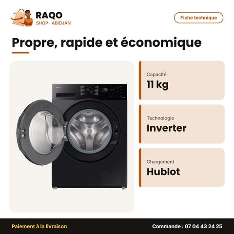 Machine à Laver 11kg Samsung – Front Load – Digital Inverter – Noir | WW11CGC04DABNQ