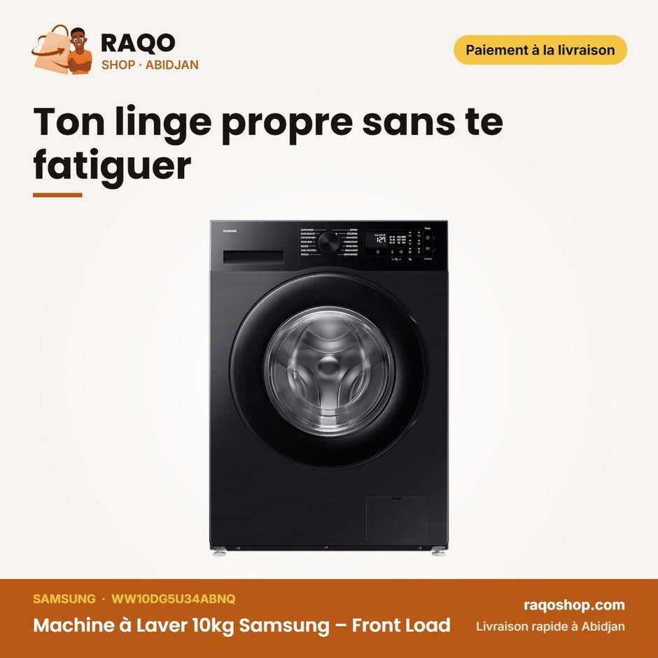 Machine à Laver 10kg Samsung – Front Load – Digital Inverter – Noir | WW10DG5U34ABNQ