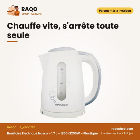Bouilloire Électrique Nasco – 1.7 L – 1850-2200W – Plastique | B_KEC-1797