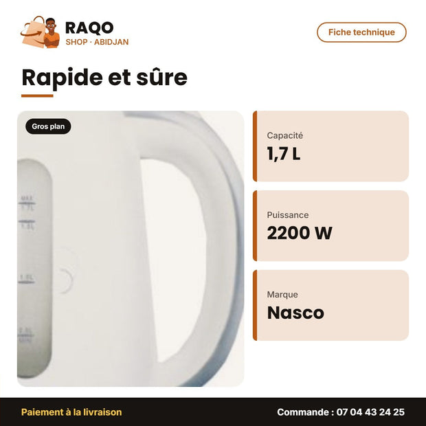 Bouilloire Électrique Nasco – 1.7 L – 1850-2200W – Plastique | B_KEC-1797