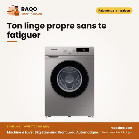 Machine à Laver 8kg Samsung Front Load Automatique – Silver – Digital Inverter | WW80T3040BS/NQ