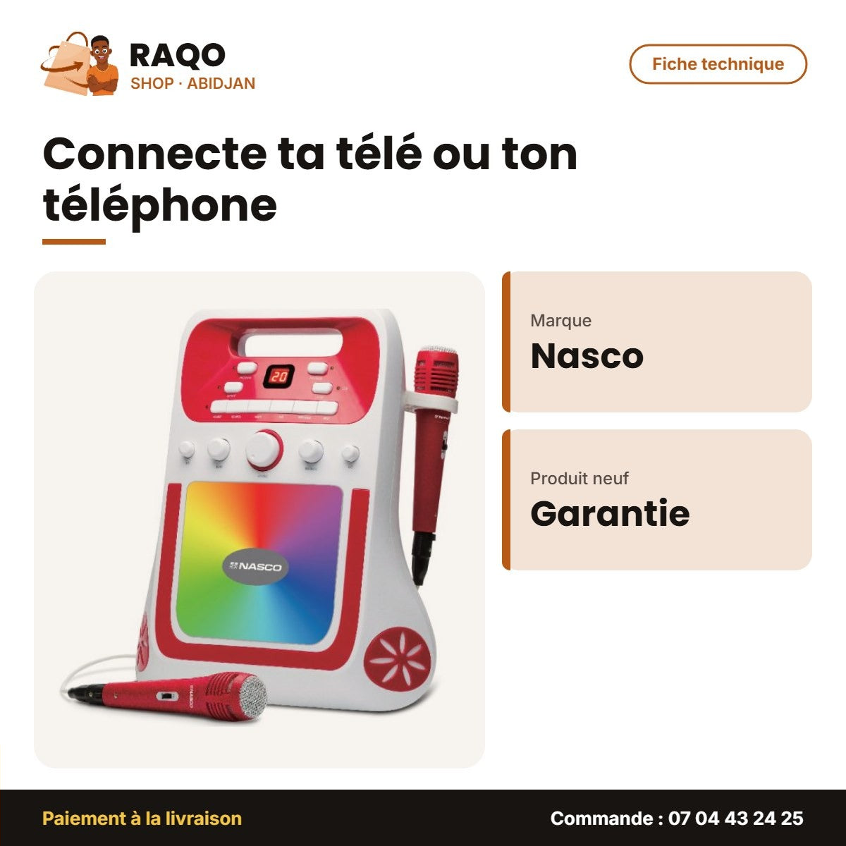 Syst. de Karaoke Pr Enfant Nasco – Bluetooth – USB – Avec Micro. | NS-AUD-HC02_BT