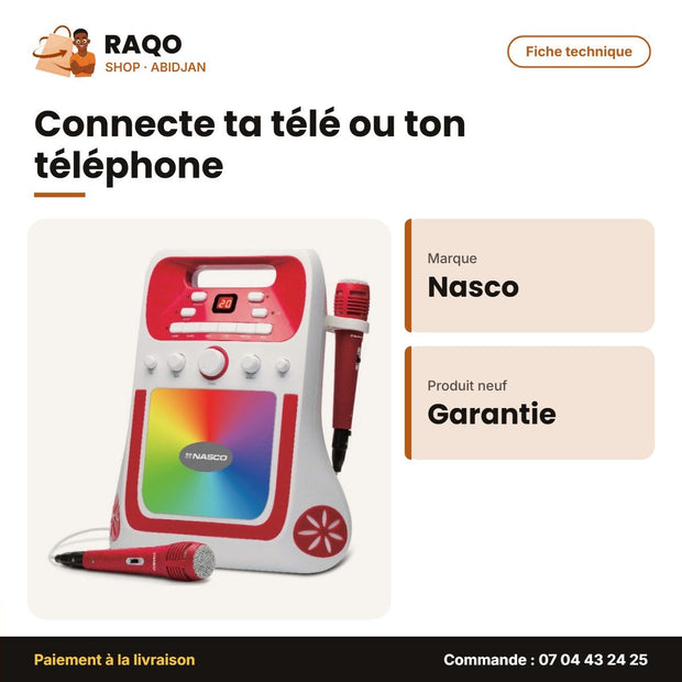 Syst. de Karaoke Pr Enfant Nasco – Bluetooth – USB – Avec Micro. | NS-AUD-HC02_BT