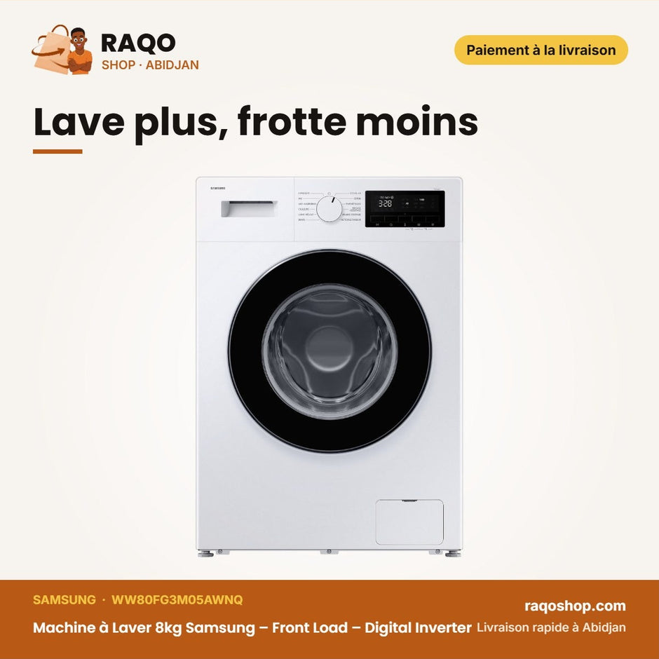 Machine à Laver 8kg Samsung – Front Load – Digital Inverter – Blanc | WW80FG3M05AWNQ