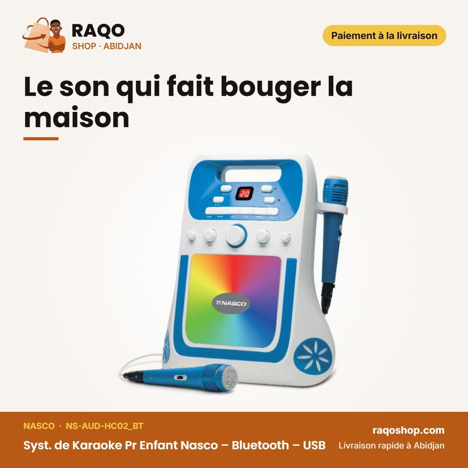Syst. de Karaoke Pr Enfant Nasco – Bluetooth – USB – Avec Micro. | NS-AUD-HC02_BT