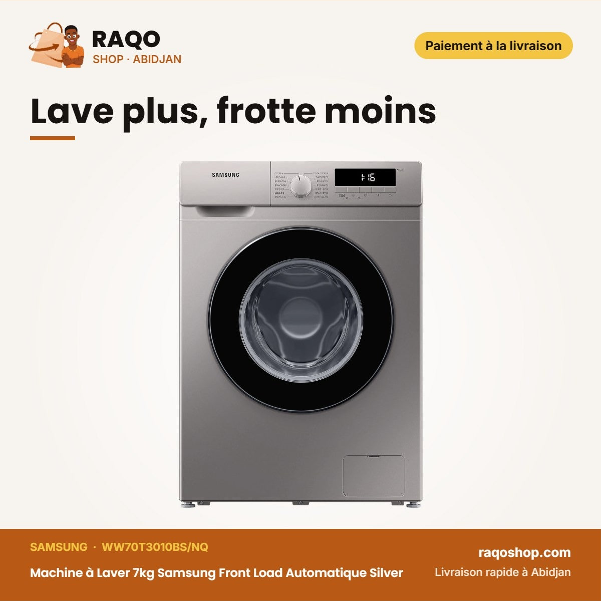 Machine à Laver 7kg Samsung Front Load Automatique Silver | WW70T3010BS/NQ