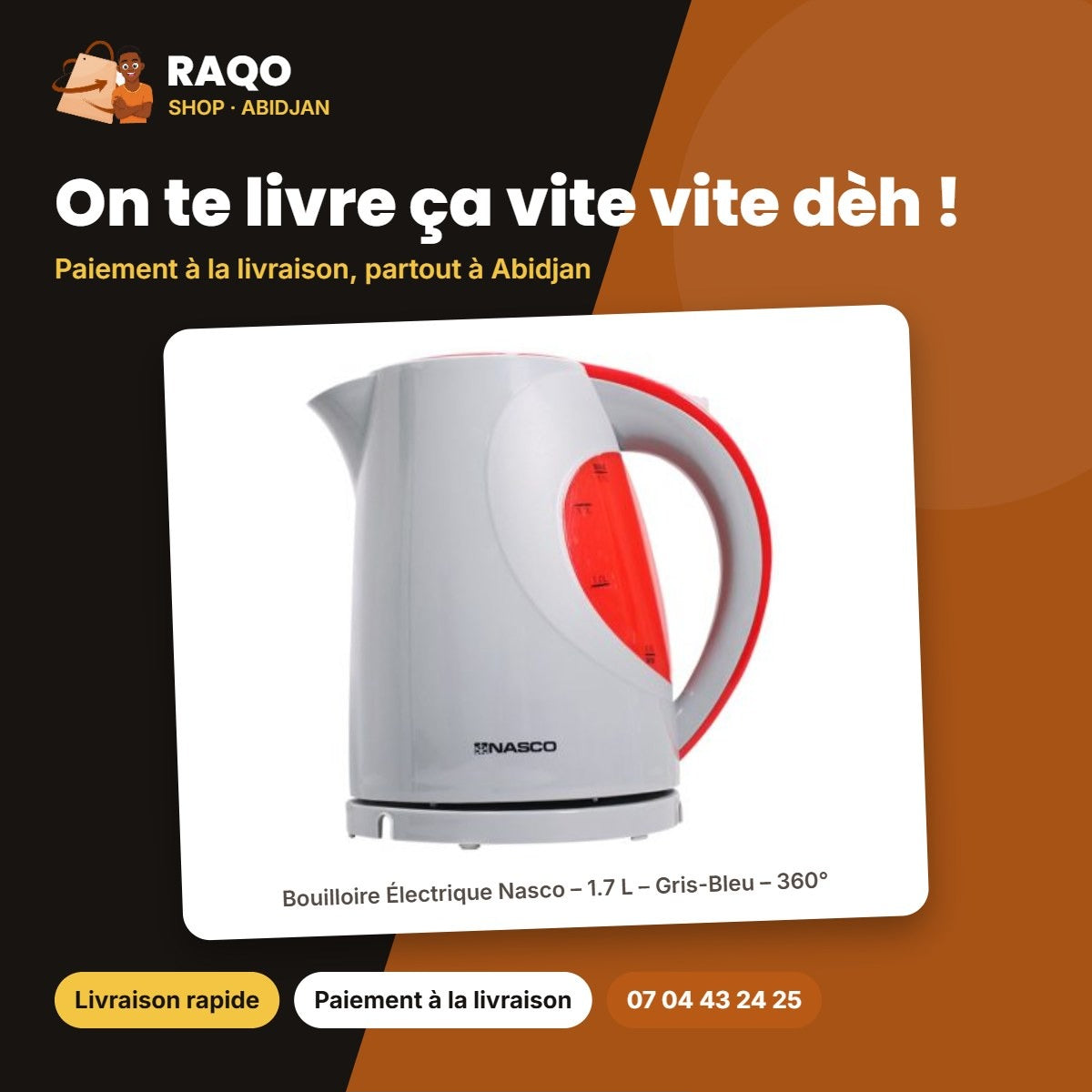 Bouilloire Électrique Nasco – 1.7 L – Gris-Bleu – 360° | B_KEC-1798A