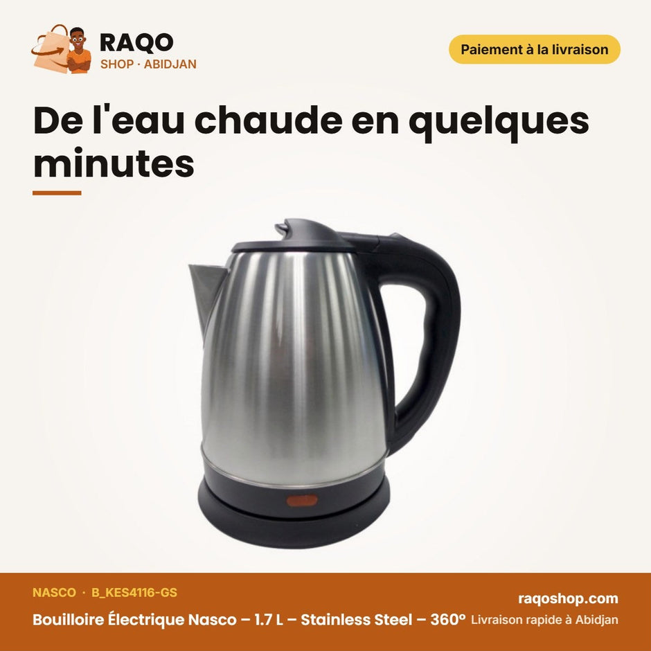 Bouilloire Électrique Nasco – 1.7 L – Stainless Steel – 360° | B_KES4116-GS