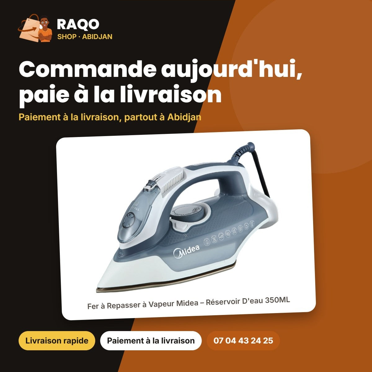 Fer à Repasser à Vapeur Midea – Réservoir D'eau 350ML – Bleu-Blanc – 2700-3100W | YPJ26A1W