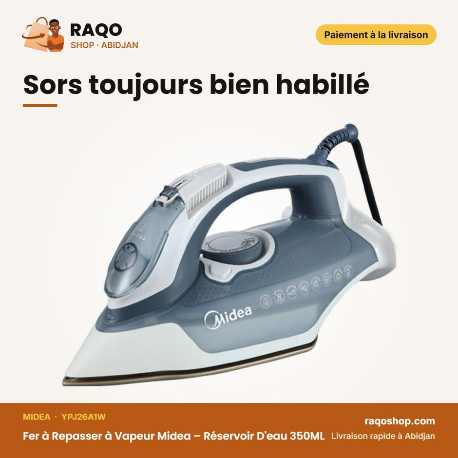 Fer à Repasser à Vapeur Midea – Réservoir D'eau 350ML – Bleu-Blanc – 2700-3100W | YPJ26A1W