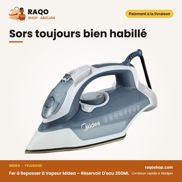 Fer à Repasser à Vapeur Midea – Réservoir D'eau 350ML – Bleu-Blanc – 2700-3100W | YPJ26A1W