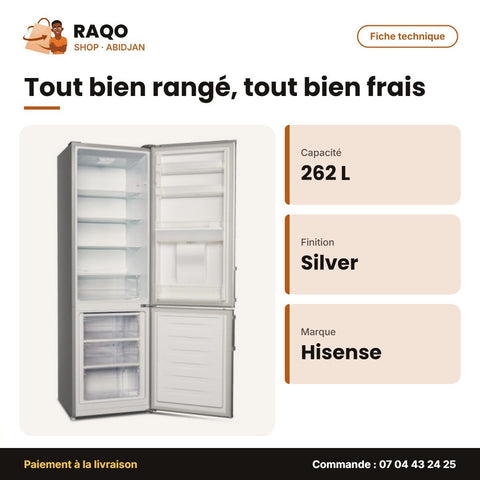 Réfrigérateur Combiné Hisense – A+ – Silver – 262LT(196+66) | RD-35DC4SB