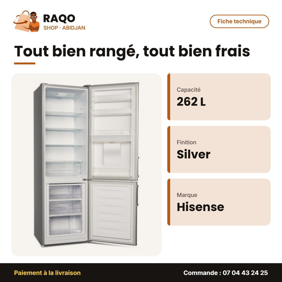 Réfrigérateur Combiné Hisense – A+ – Silver – 262LT(196+66) | RD-35DC4SB