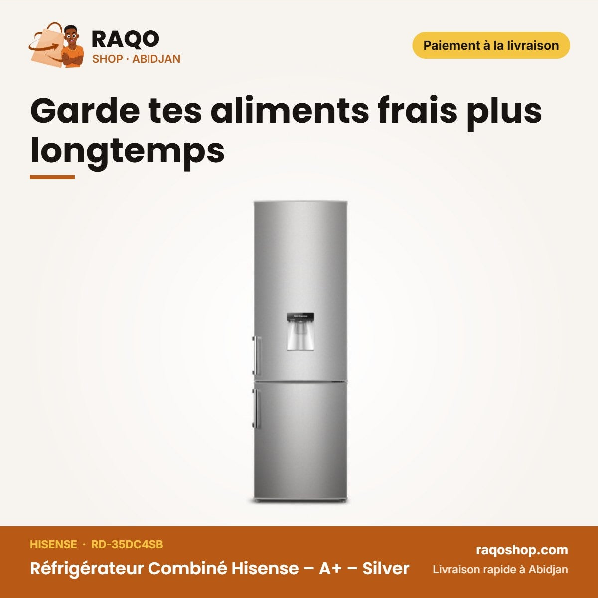 Réfrigérateur Combiné Hisense – A+ – Silver – 262LT(196+66) | RD-35DC4SB