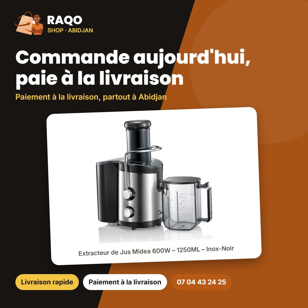 Extracteur de Jus Midea 600W – 1250ML – Inox-Noir – Bol Plastique | MIDEA_MJ-60JM01B