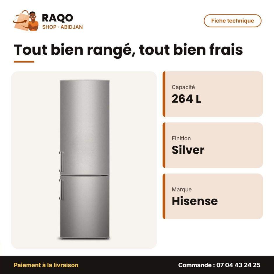 Réfrigérateur Combiné Hisense – A+ – Silver – 264L NET(198+66) | RD-35DC4SA