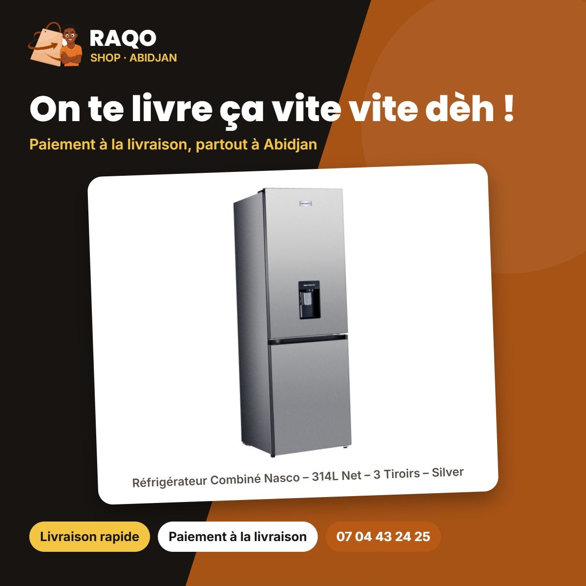 Réfrigérateur Combiné Nasco – 314L Net – 3 Tiroirs – Silver | SNASD2-450N1WD