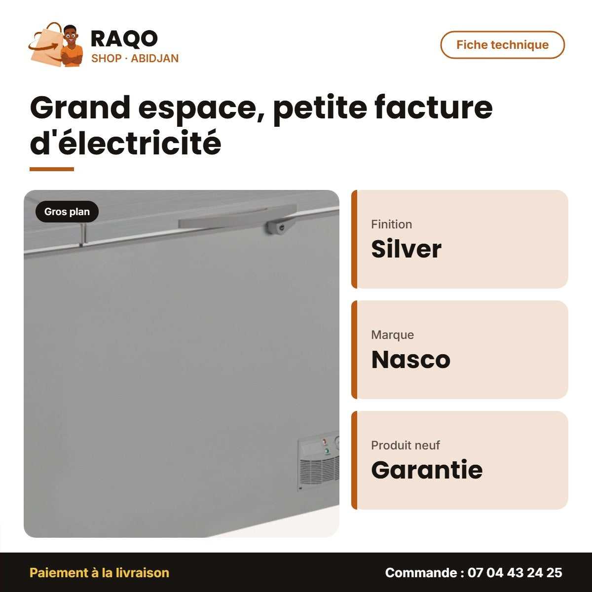 Congélateur Horizontal Nasco – Silver – 2 Portes – 2 Paniers Int. | KNAS-900