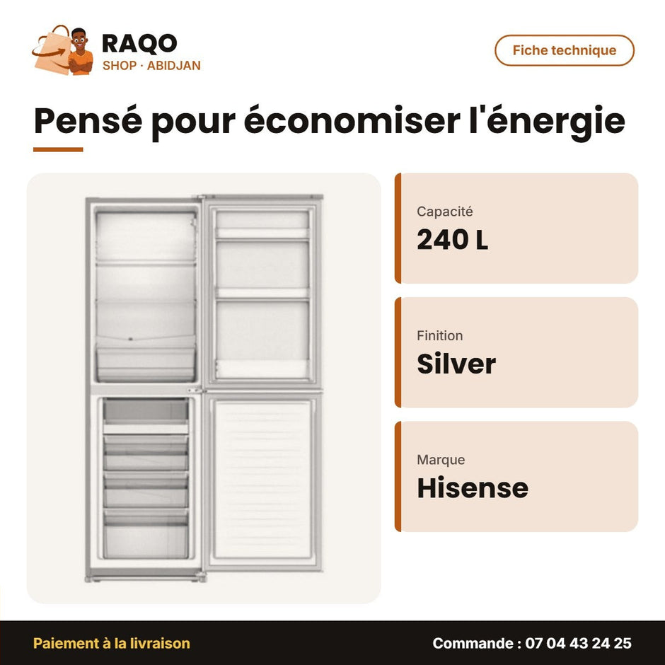 Réfrigérateur Combiné Hisense – A+ – Silver – 240L NET(159+81) | RD-34DC4SA