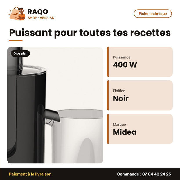 Extracteur de Jus Midea – 400W – 500ML – Noir | MIXER_JE2802