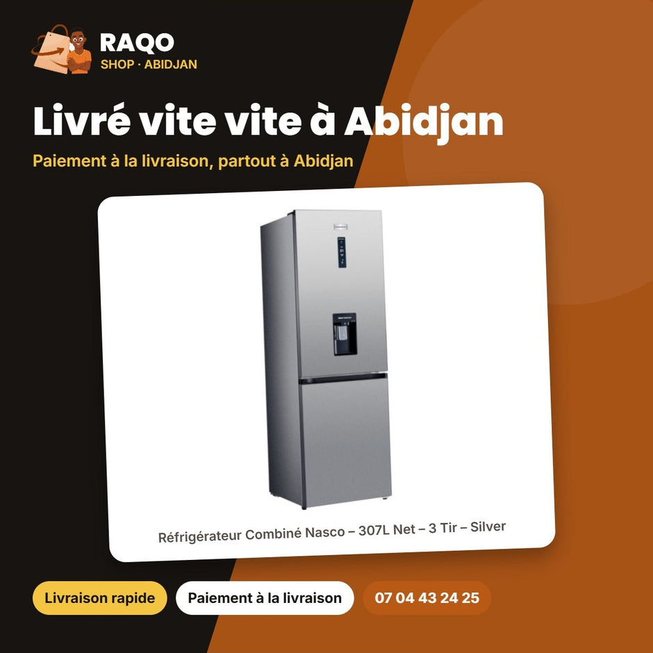 Réfrigérateur Combiné Nasco – 307L Net – 3 Tir – Silver | SNASD2-450N1WDS