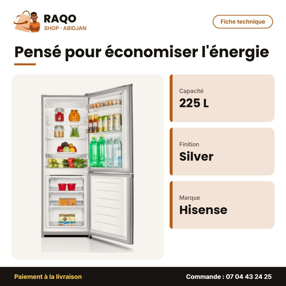 Réfrigérateur Combiné Hisense – A+ – Silver – 225L NET(159+66) | RD-29DC4SA