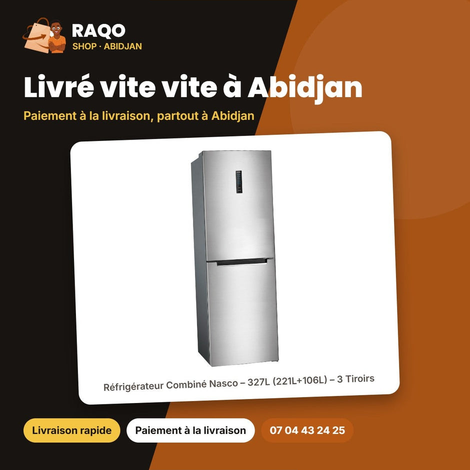 Réfrigérateur Combiné Nasco – 327L (221L+106L) – 3 Tiroirs – Gris Fonce | HNASFN2-40