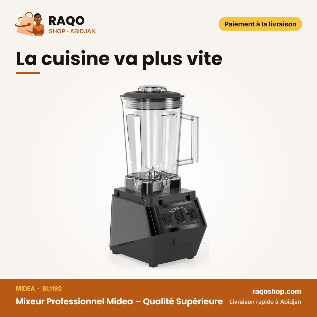 Mixeur Professionnel Midea – Qualité Supérieure – Bol Plastique – 2200W | BL1192