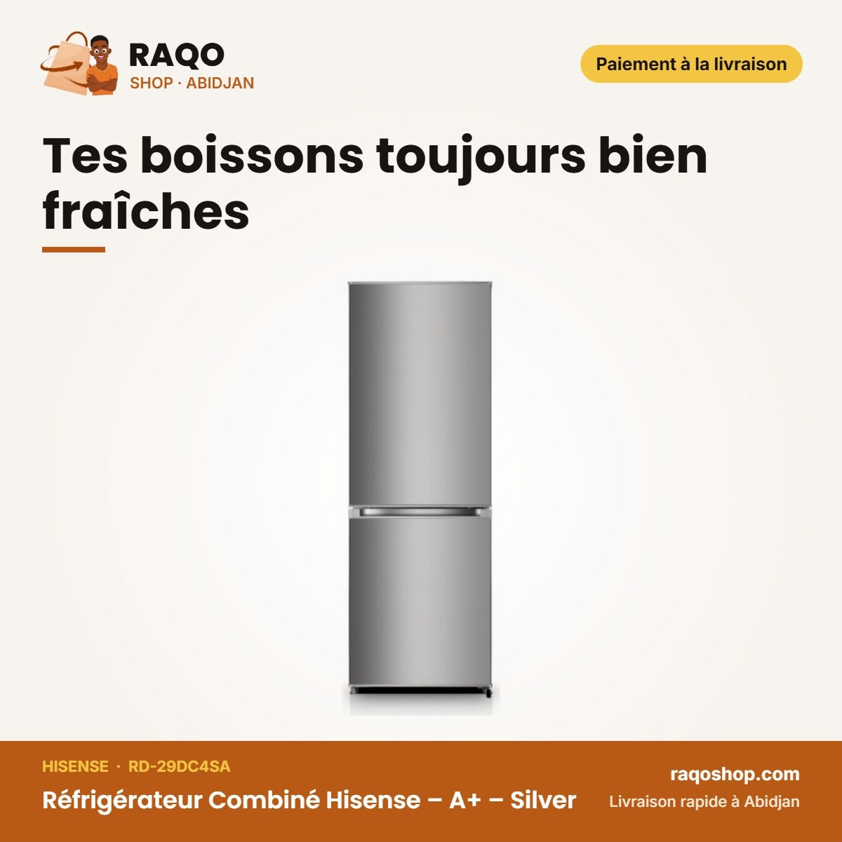 Réfrigérateur Combiné Hisense – A+ – Silver – 225L NET(159+66) | RD-29DC4SA
