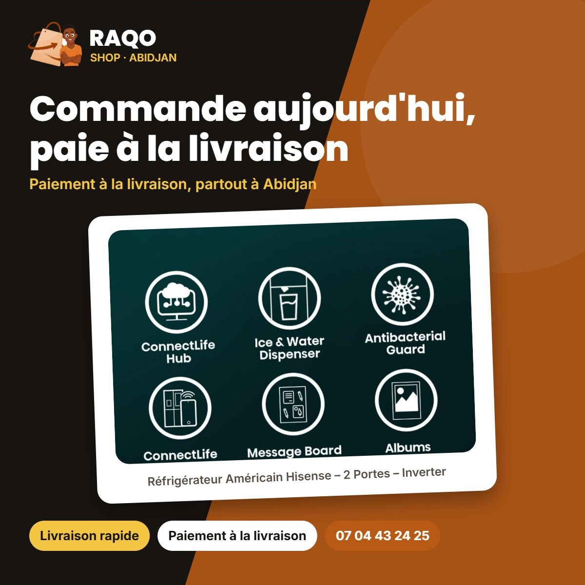 Réfrigérateur Américain Hisense – 2 Portes – Inverter – Distributeur Eau+glac. | RS9P628GTF2
