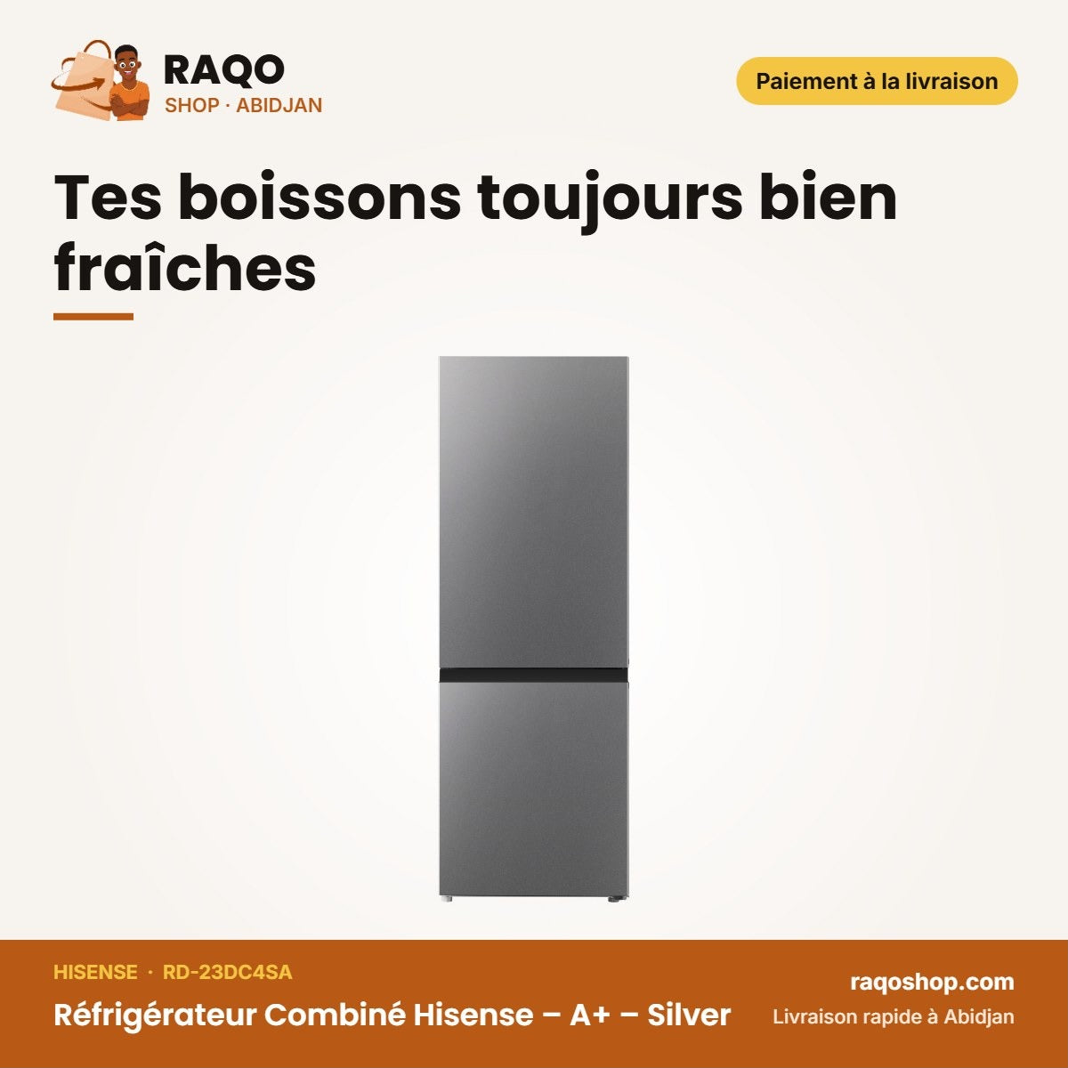 Réfrigérateur Combiné Hisense – A+ – Silver – 160L (112L+48L) | RD-23DC4SA