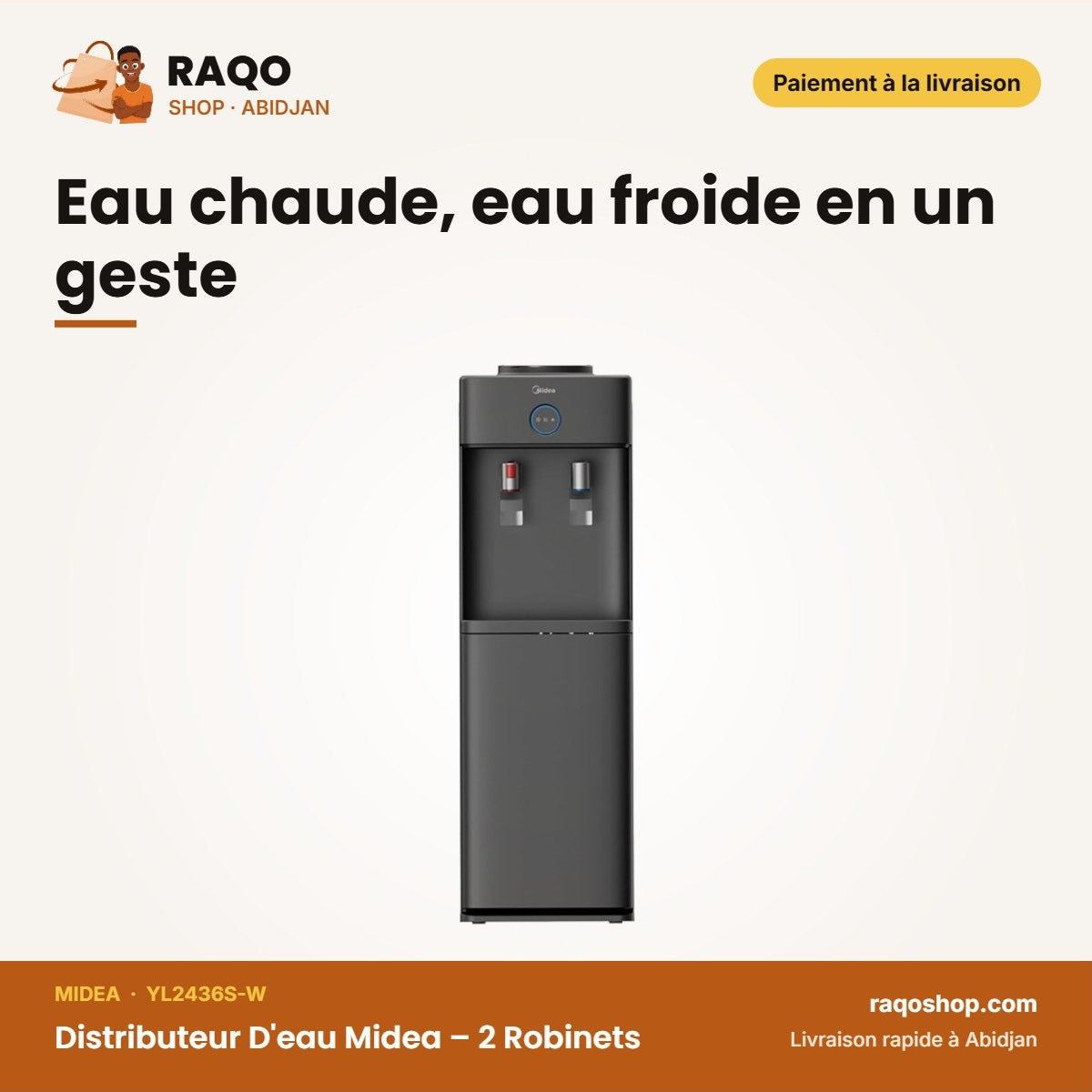 Distributeur D'eau Midea – 2 Robinets – Armoire Spacieux de 35L – Noir | YL2436S-W