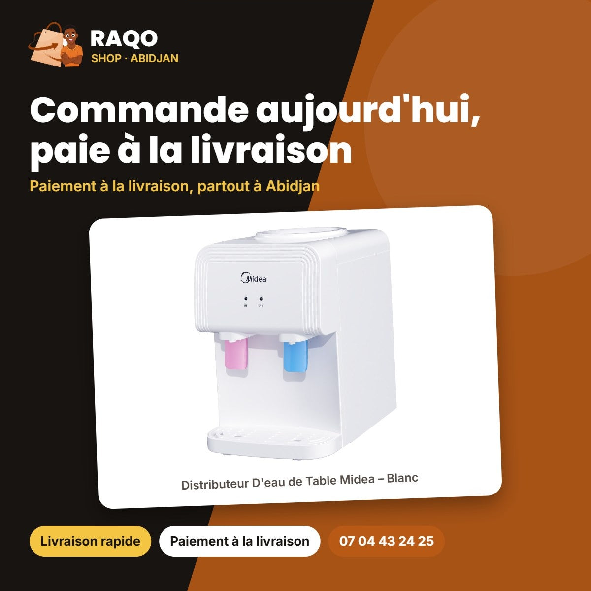 Distributeur D'eau de Table Midea – Blanc – Eau Chaude et Froide | YD1539T