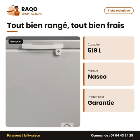 Congélateur Horizontal Nasco – 519L – 2 Porte – 2 Panier Interne | NAS-700WA-DS
