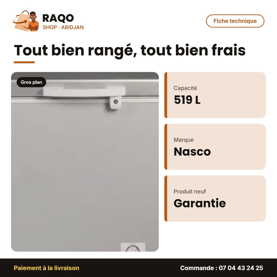 Congélateur Horizontal Nasco – 519L – 2 Porte – 2 Panier Interne | NAS-700WA-DS