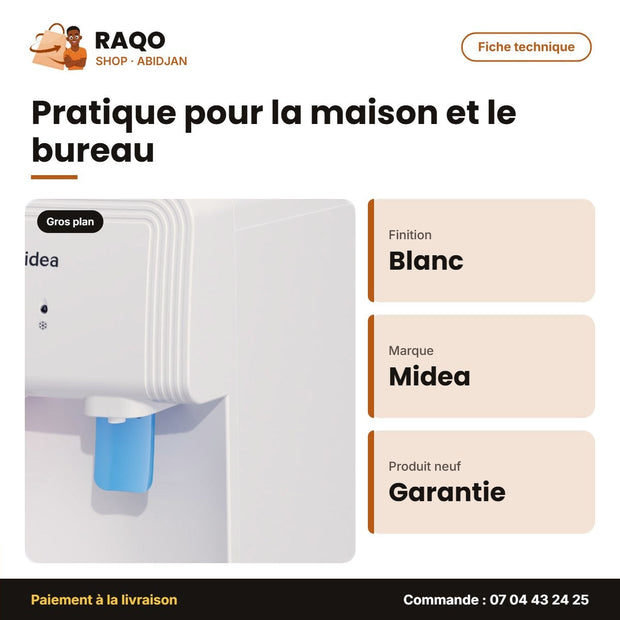 Distributeur D'eau de Table Midea – Blanc – Eau Chaude et Froide | YD1539T