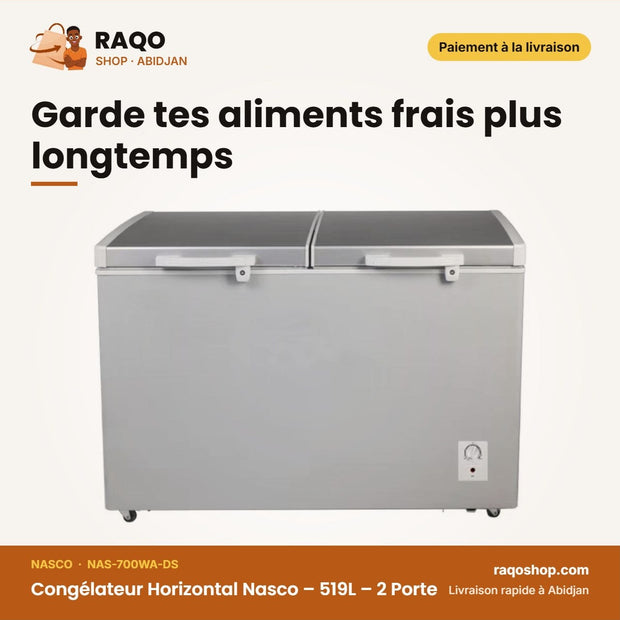 Congélateur Horizontal Nasco – 519L – 2 Porte – 2 Panier Interne | NAS-700WA-DS
