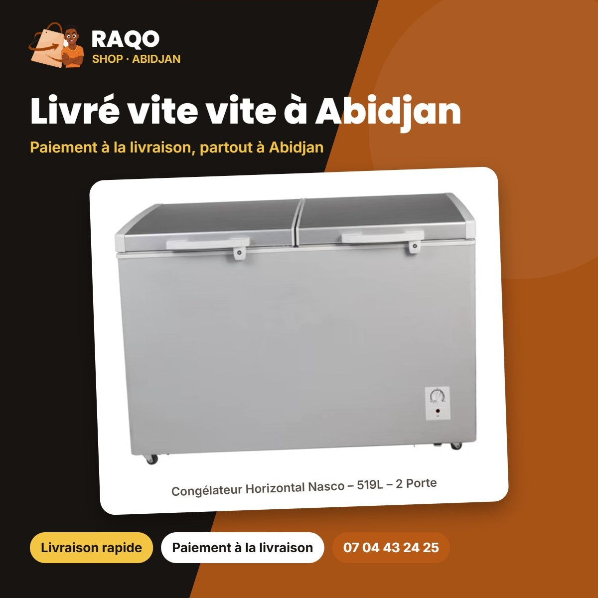 Congélateur Horizontal Nasco – 519L – 2 Porte – 2 Panier Interne | NAS-700WA-DS