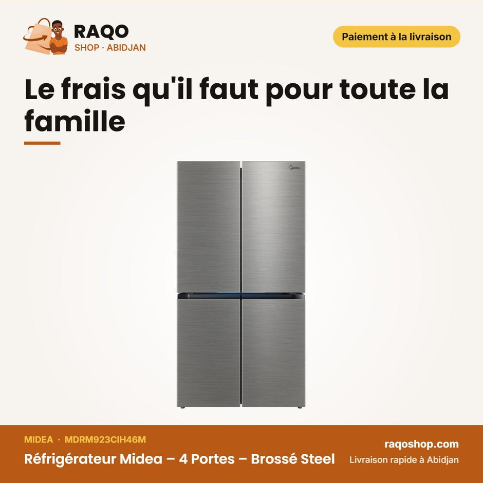 Réfrigérateur Midea – 4 Portes – Brossé Steel – 706L(430L+276L) | MDRM923CIH46M