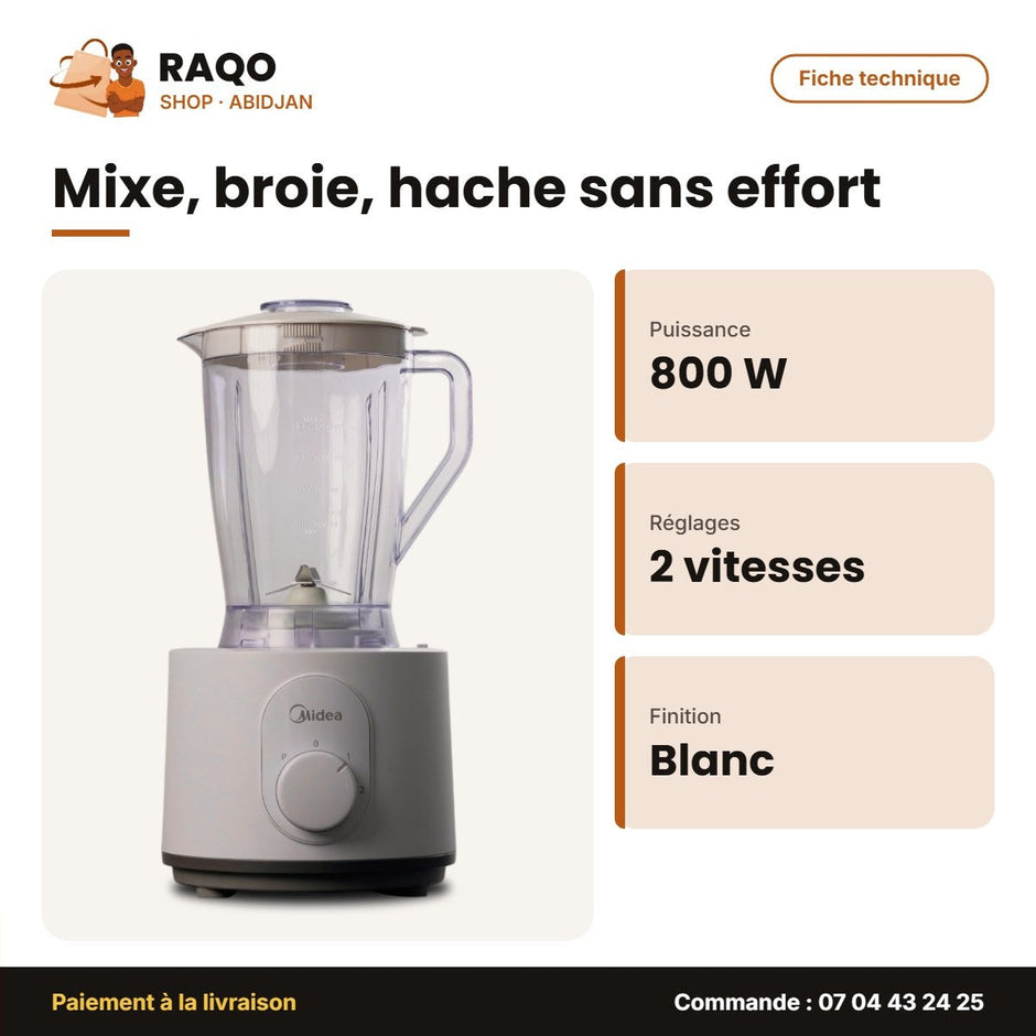 Robot Culinaire Midea – 2 Vitesses – Blanc – 800W | MJ-FP8003W