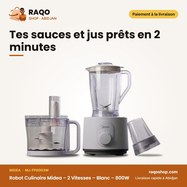 Robot Culinaire Midea – 2 Vitesses – Blanc – 800W | MJ-FP8003W