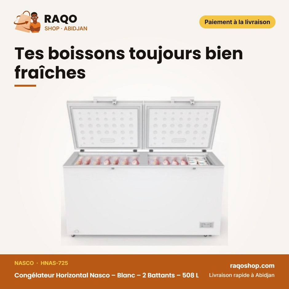 Congélateur Horizontal Nasco. – Blanc – 2 Battants – 508 L | HNAS-725