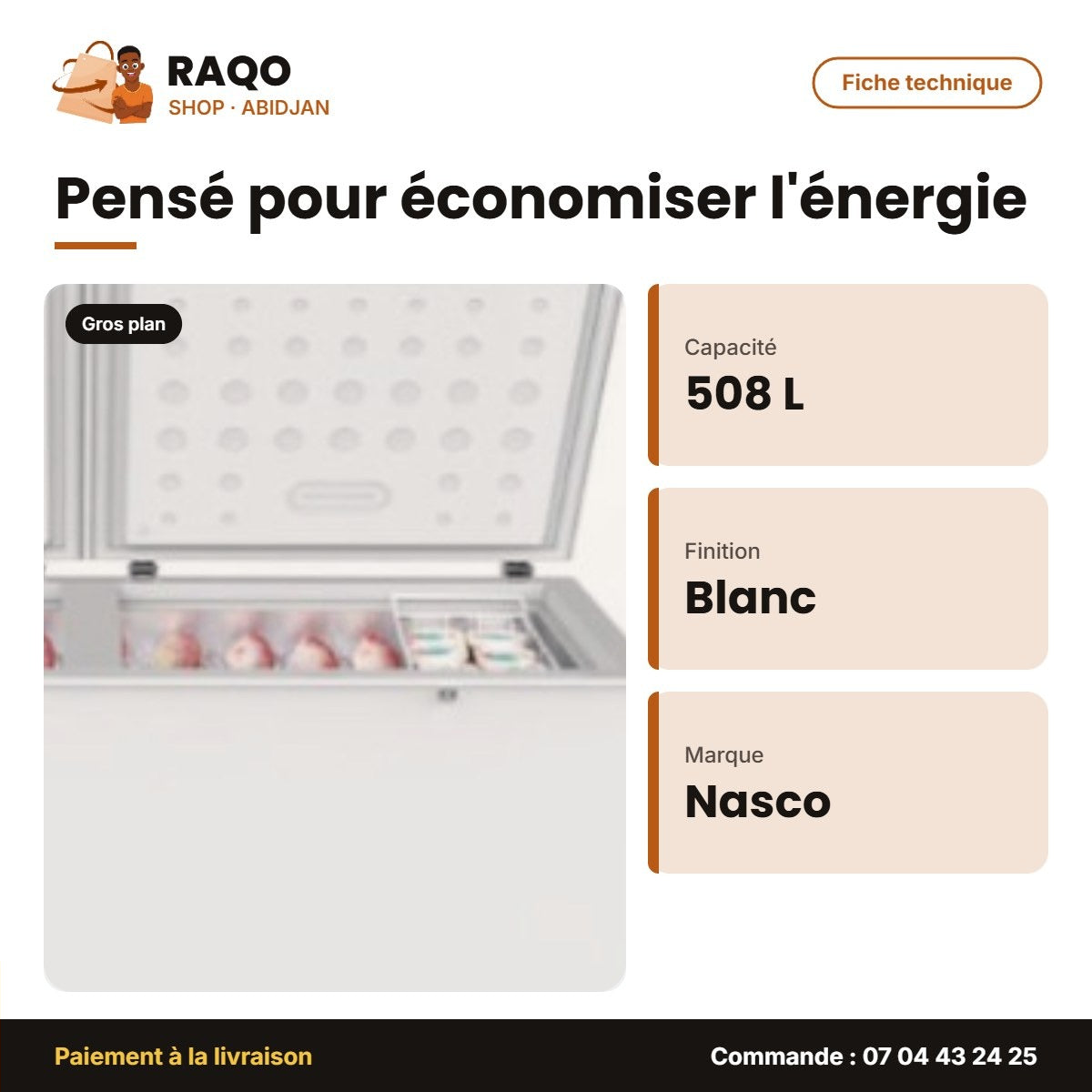 Congélateur Horizontal Nasco. – Blanc – 2 Battants – 508 L | HNAS-725
